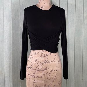 Fashion Nova Black long sleeve wrap around light stretchy crop top size medium